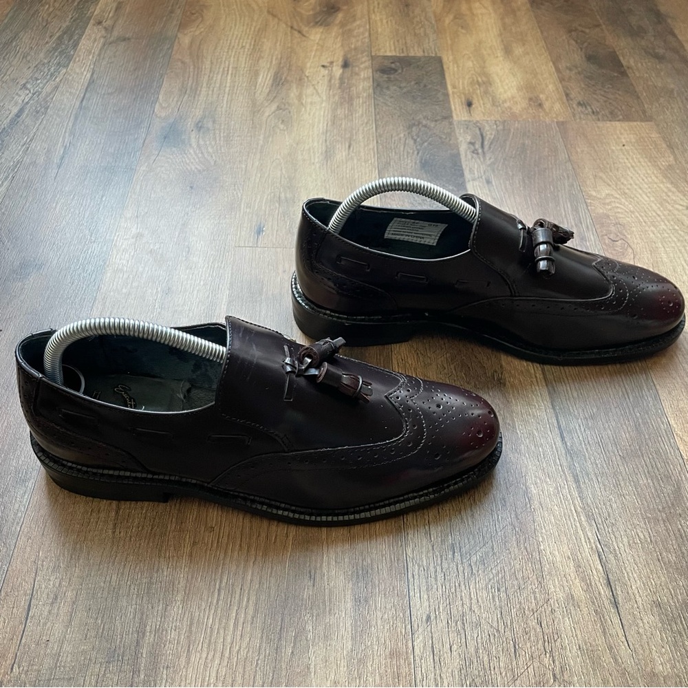 Executive Imperial Wingtip Leather Burgundy Loafers Slip-on Shoes 8C Style 369